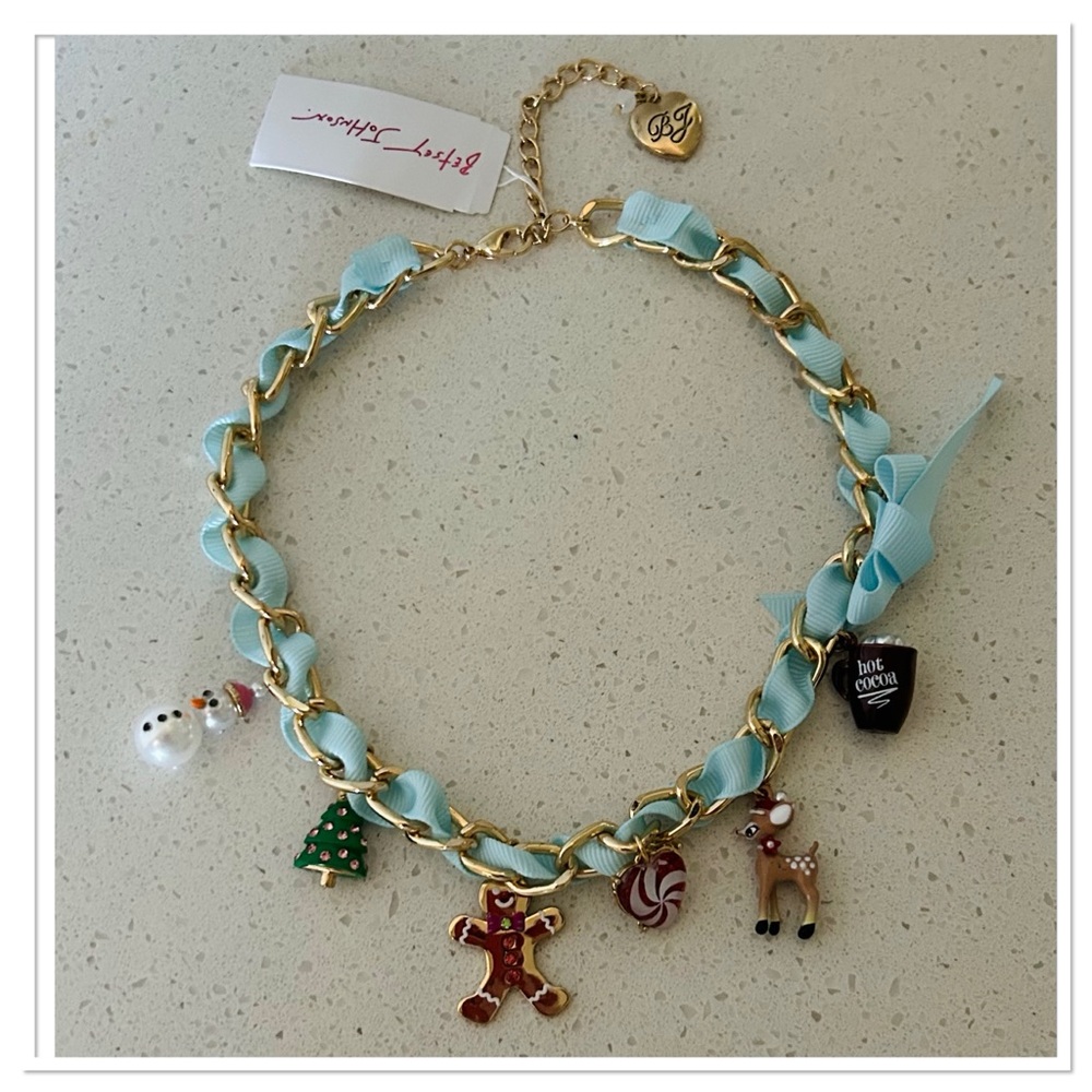 NWT Betsey Johnson Faux Stone Jingle Bell Bling Christmas Charm Bib Necklace